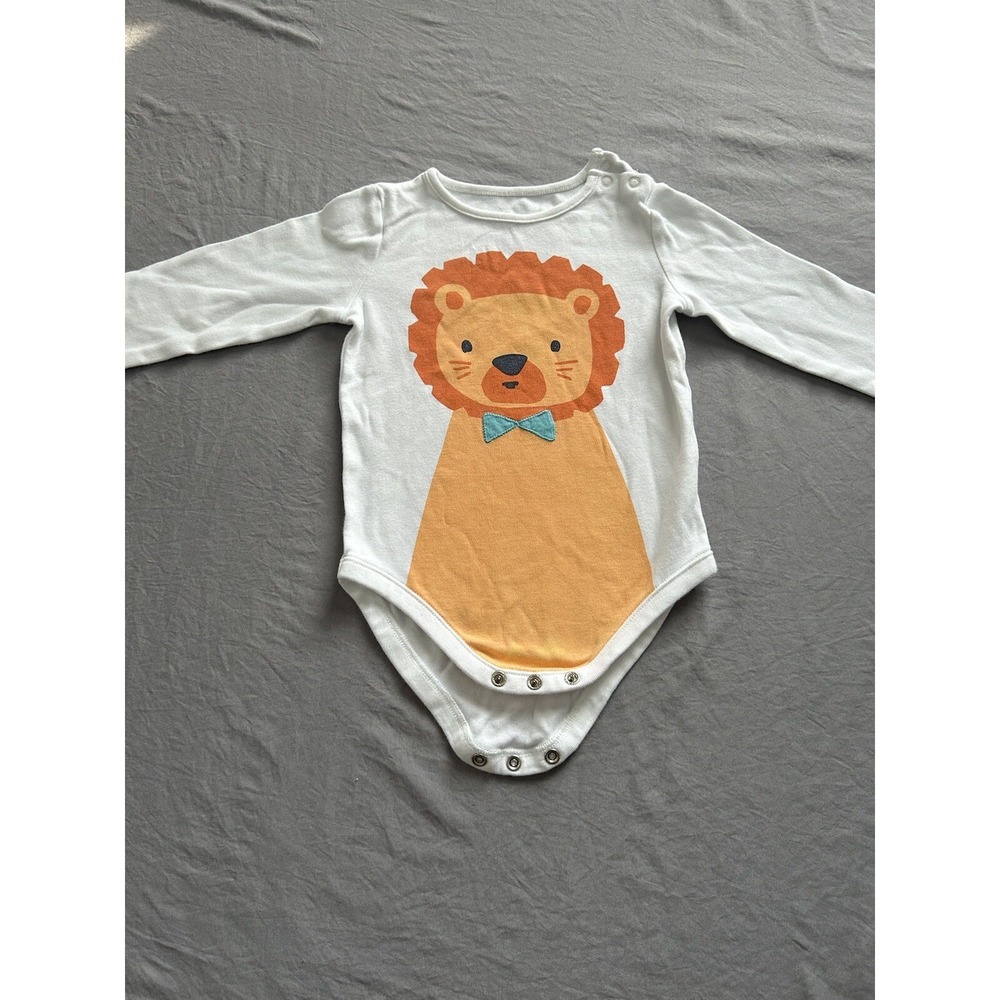 Gymboree Baby boys 6-12 month ivory cotton long sleeve bodysuit lion
